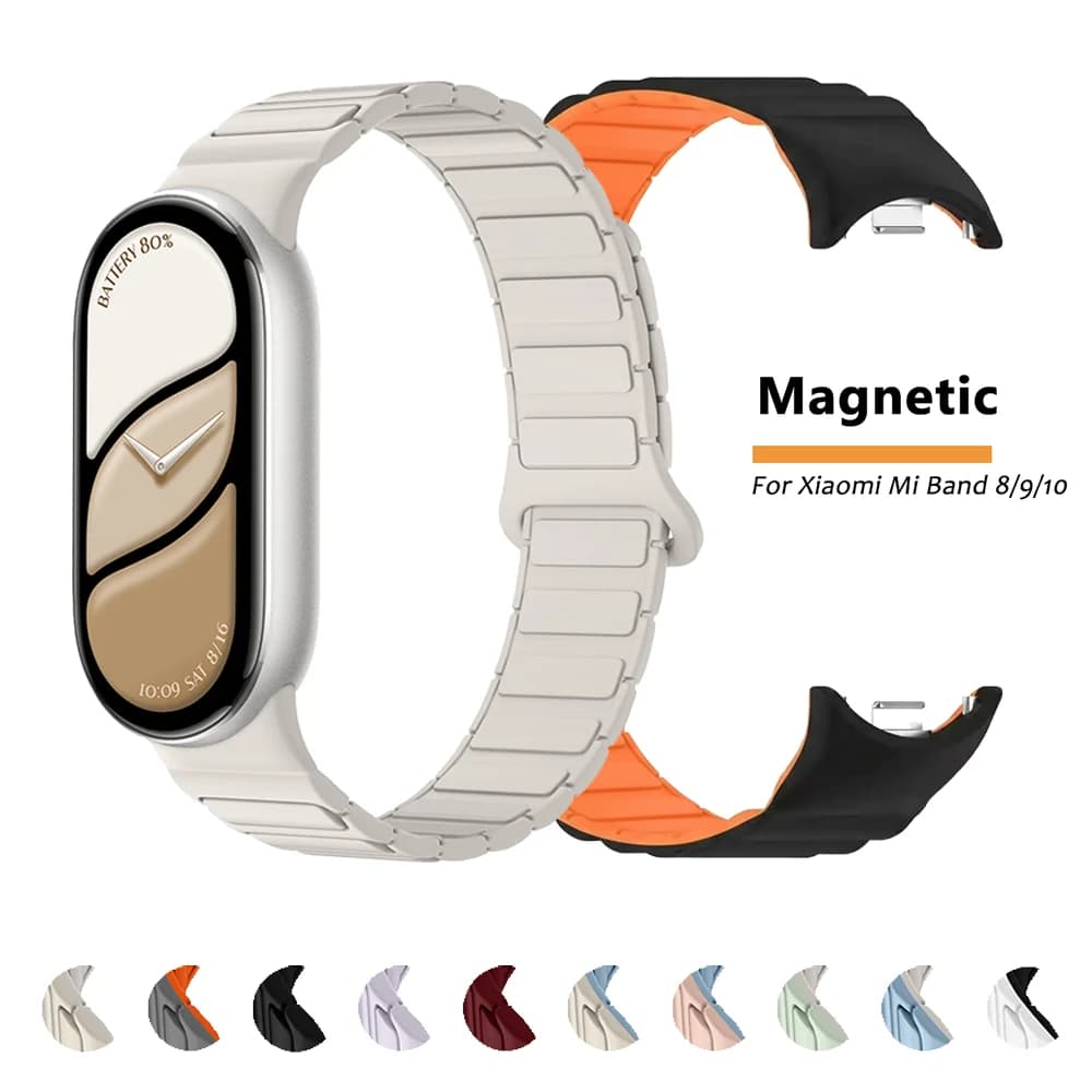 Cinturino in silicone per Xiaomi Band 10, 9, 8 NFC, braccialetto morbido e confortevole, magnetico, accessori per Mi Band 10, Smart Band 9, 8