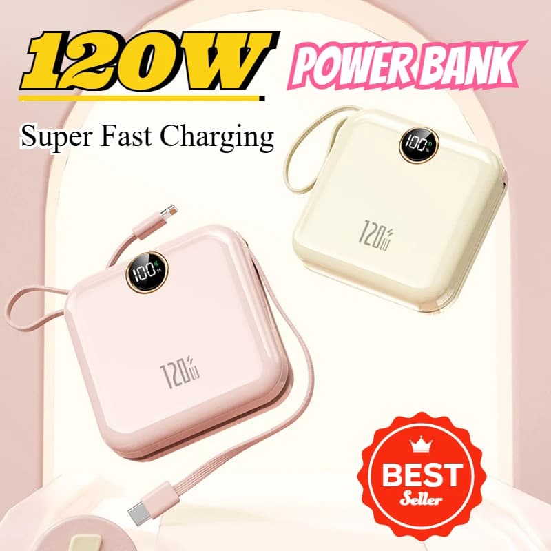 20000 mAh Portable Power Bank 120 W Quick Charging Phone Charger Digital Powerbank Display for iPhone Xiaomi External Replacement Battery