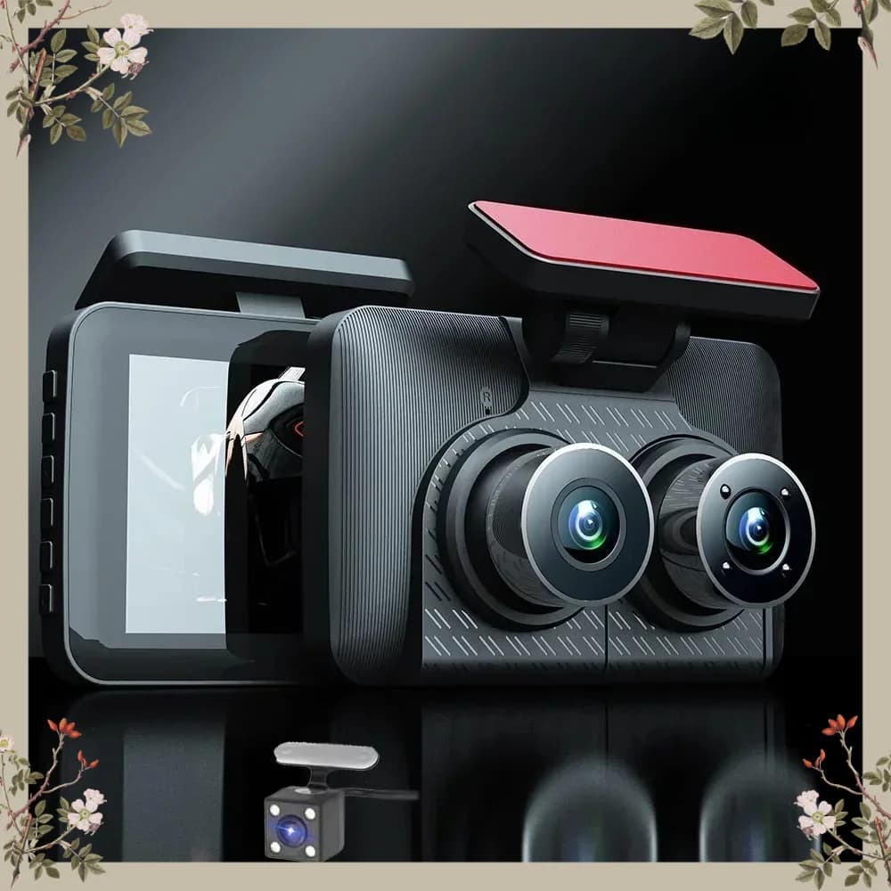 HONG TONG Telecamera per Auto, Registratore Video a 3 Canali, DVR Full HD 1080P con Visione Notturna a Infrarossi, Telecamere per Auto con Sensore G