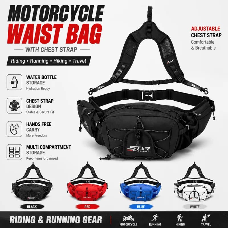 Motorcycle Riding Waist Bag With Chest Strap Outdoor Running Hydration Pack Sports Belt Bag For Cycling Hiking Travel