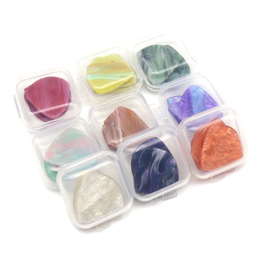 Plettri per chitarra in resina da 3 pezzi Parti per chitarra elettrica Plettri Accessori 9 tipi di plettri colorati con scatola