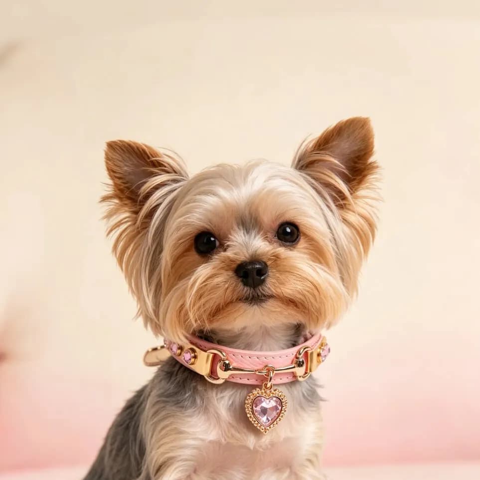 Handmade Leather Pet Collar with Elegant Gem Pendant Suitable for Small Dogs Or Cats High-End Feel Pet Collar