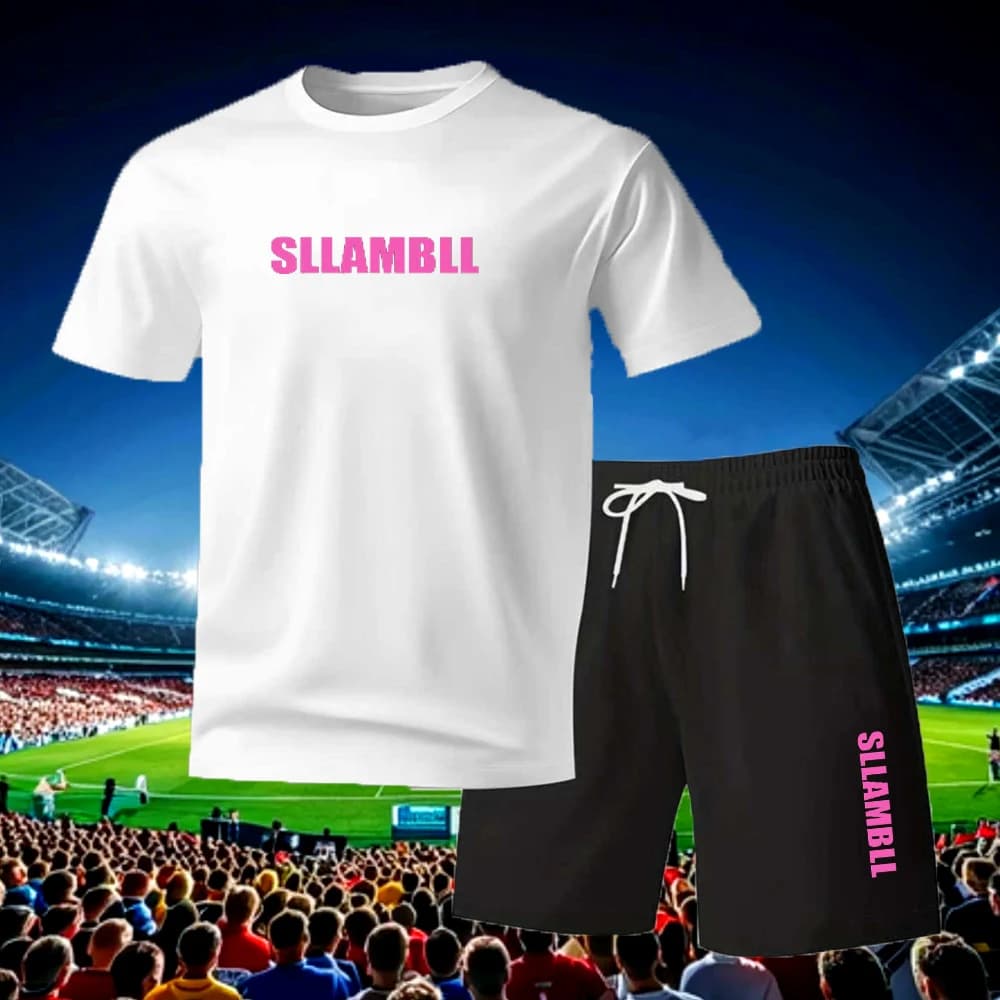 Completo Casual da Uomo 2 Pezzi con Scritte Rosa, Set T-Shirt e Pantaloncini ad Asciugatura Rapida, Tuta Estiva, Disponibile in 3 Colori, per Uso Quotidiano