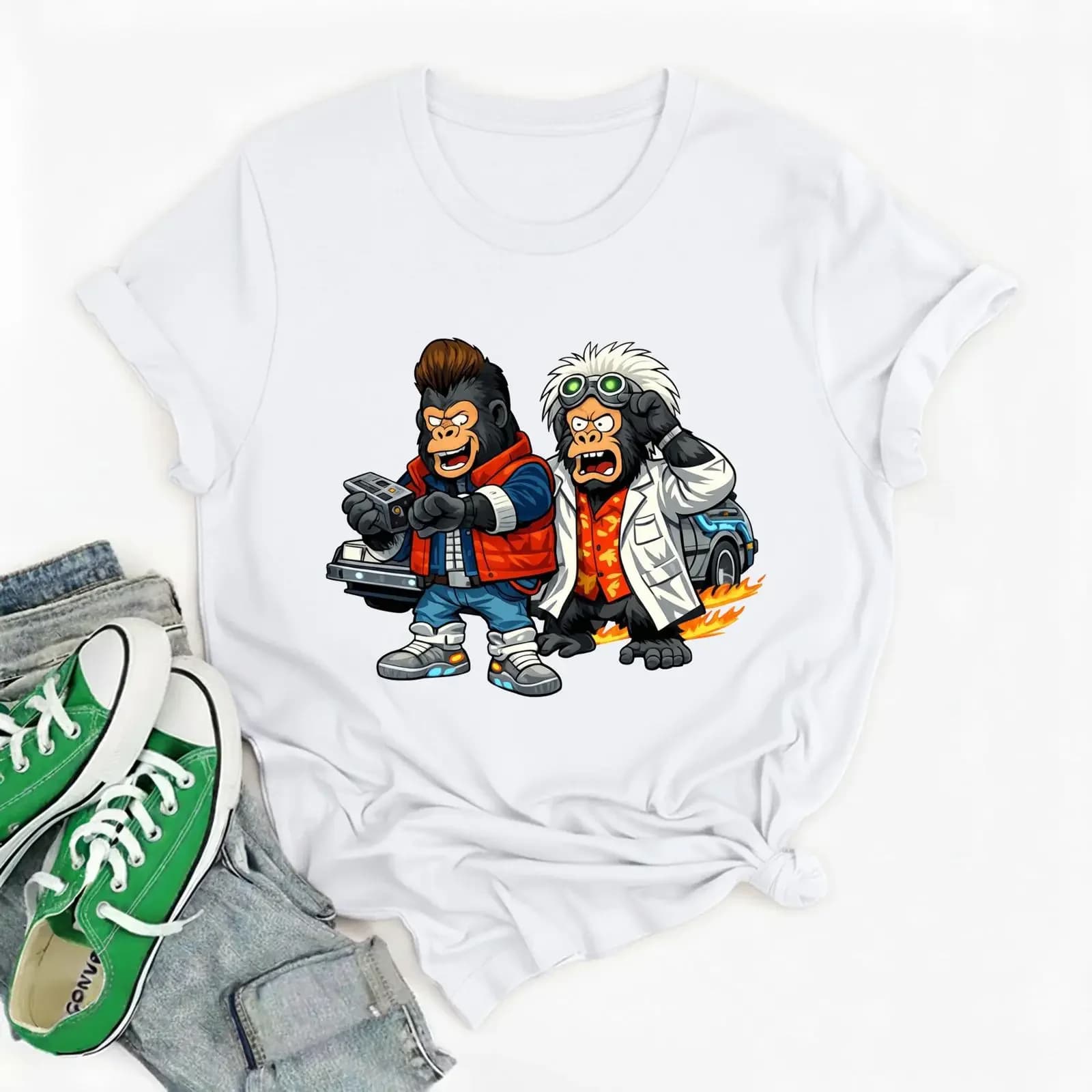 T-shirt Streetwear Gorillas: Maglietta Vintage con Design Hip Hop, Effetto Lavato, Morbida, per Uomo