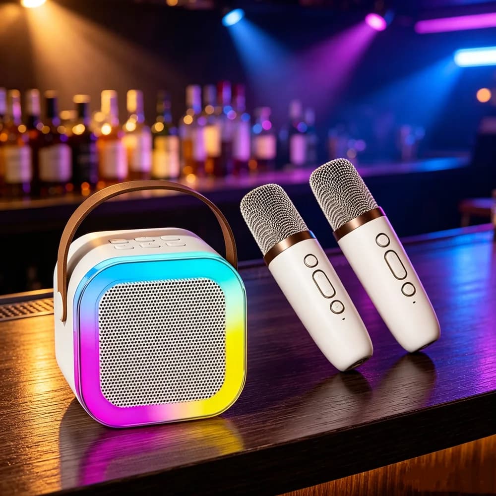 Portable Karaoke Bluetooth 5.3 Speaker Machine PA System with 1/2 Wireless Microphones Home Family Singing Children's Gifts