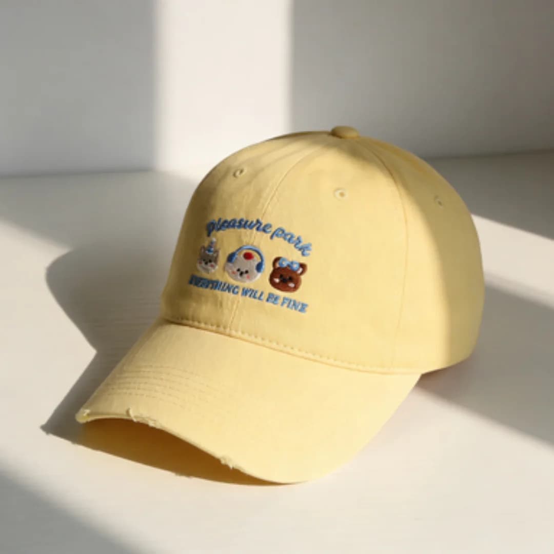Kawaii Cartoon Dog Bear Embroidered Baseball Cap, Women's Distressed Cotton Dad Hat, Adjustable Casual Sun Visor, Cute Y2K Aesth