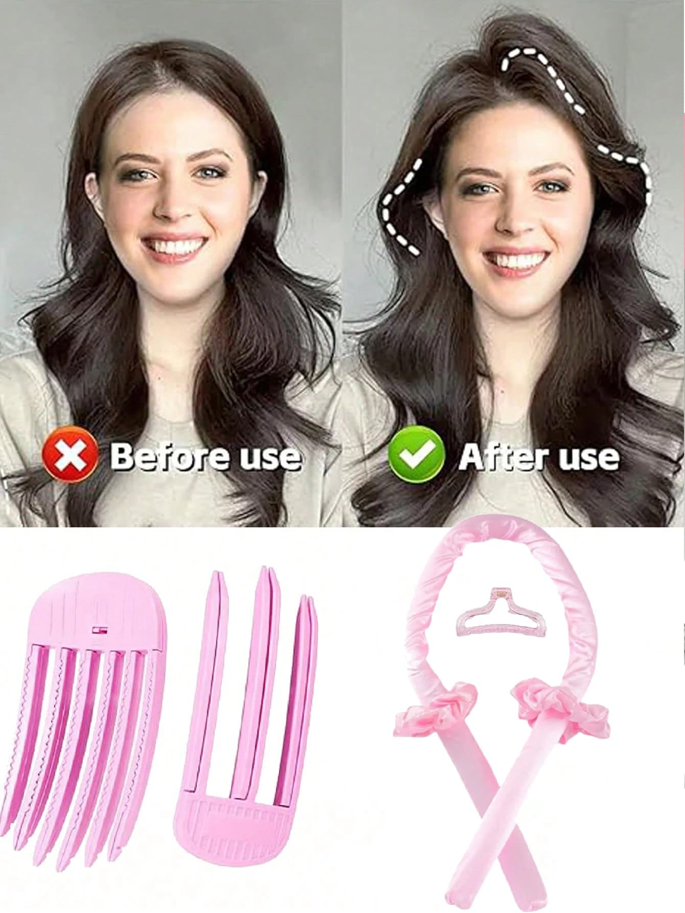 Set iron curlers DIY 6 in 1 for waves and volume | Curlers without heat with clip and band | Natural bright hair, gift for women