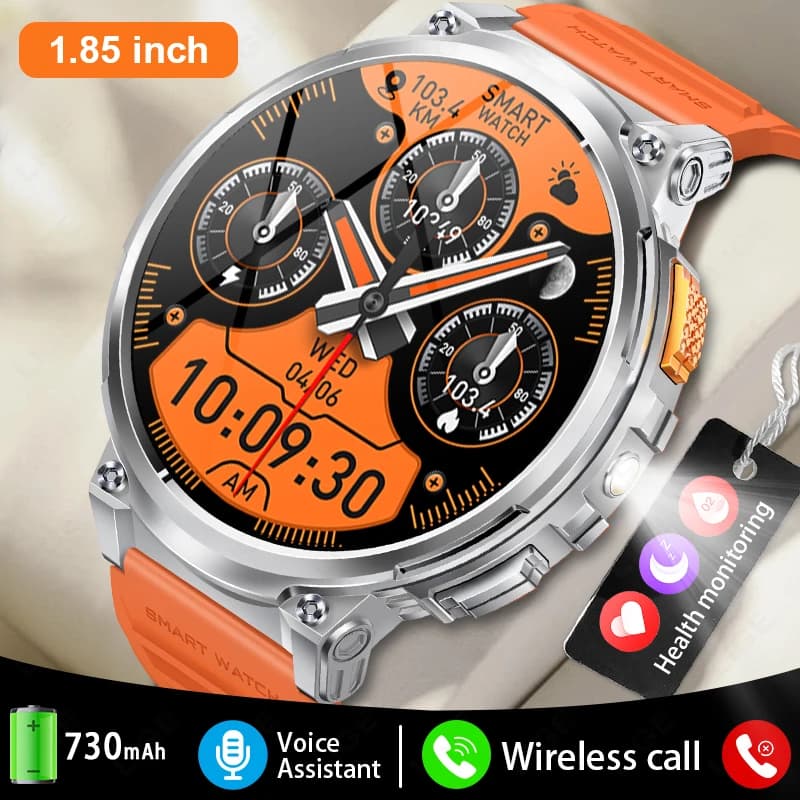 LIGE New Custom Men's Watch 1.85 "AMOLED Screen Bluetooth Call Outdoor Waterproof Sports Watch Electric Flashlight Health Monitor Smartwatch