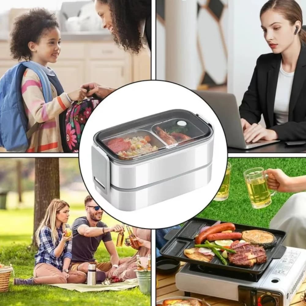 Scomparti per contenitori per alimenti a prova di perdite per microonde in acciaio inossidabile 304 a 2 strati Scatola per alimenti per la scuola