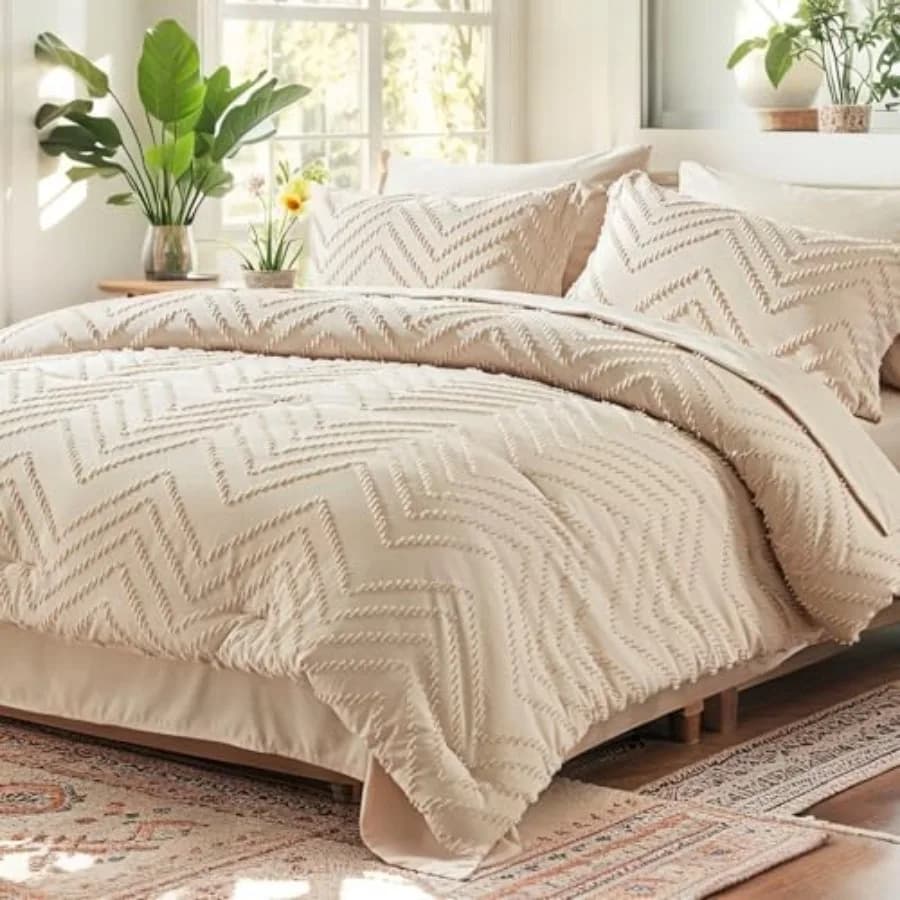 Set Copripiumino, Set Letto Beige Trapuntato 7 Pezzi con Copripiumini e Lenzuola, Set Biancheria da Letto per Tutte le Stagioni con 1 Copripiumino, 2 Cuscini