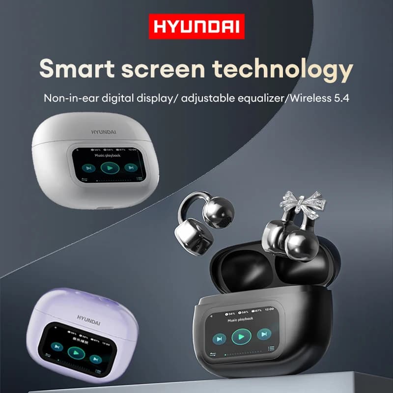 Choice HYUNDAI HY-C02 Power LED Display Headphones Wireless Bluetooth Headphones Microphone Noise Cancellation stereo audio earphones