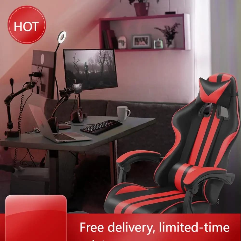 Sedia da Gaming Ergonomica Rossa Stile Racing con Supporto Lombare e Reclinazione Regolabile per PC Gaming