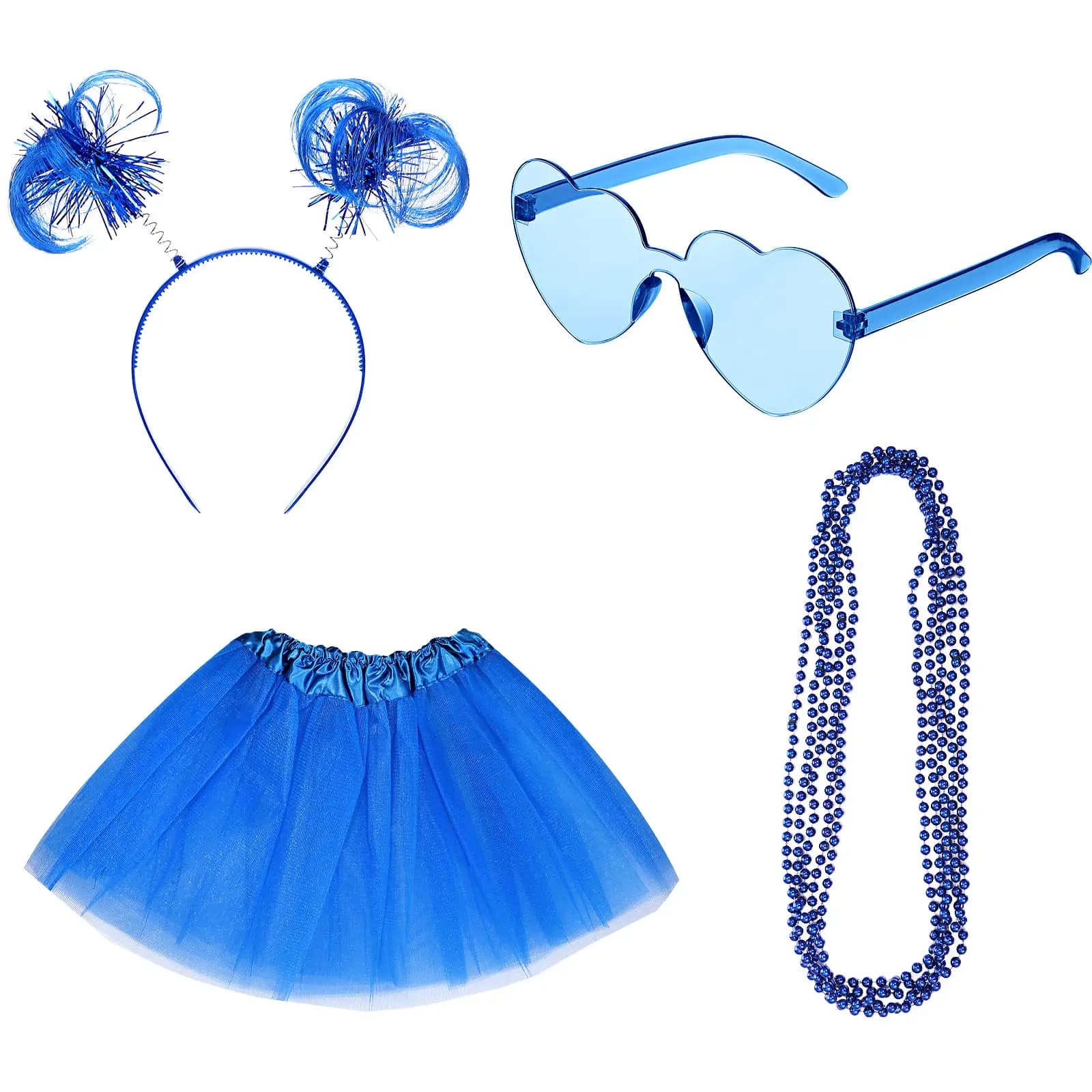 Women Tutu Costume Set Include Headband Necklace Sunglasses 5 Layered Multicolor Tulle Skirt for Party