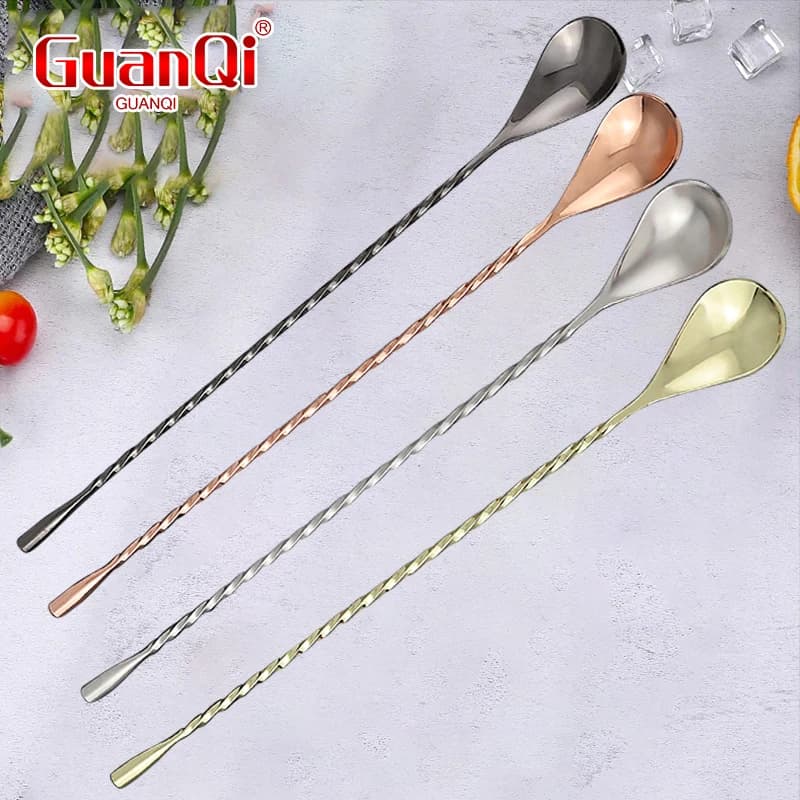 Stainless Steel Cocktail Mixing Spoon Teardrop Bar Muddler With Spiral Pattern For Whisky Shaker Bartender Tools Kitchen Tools