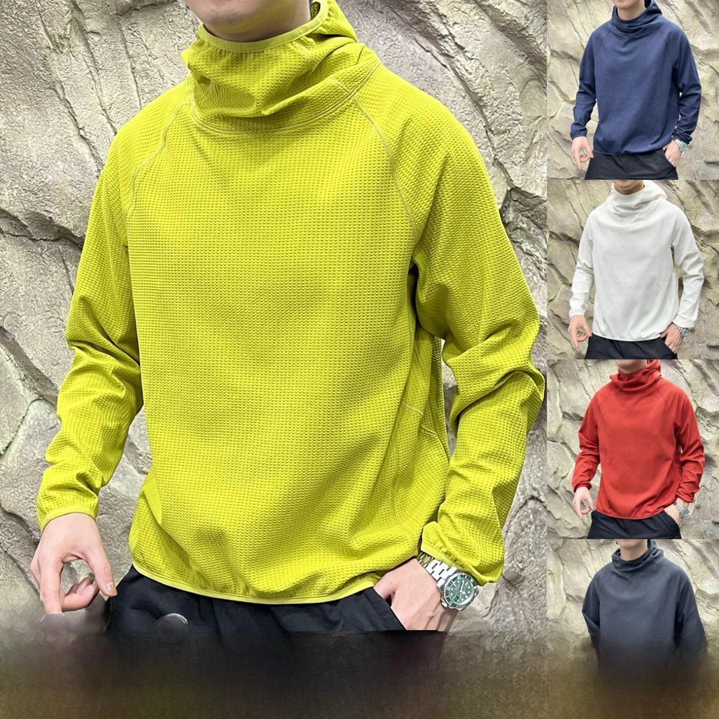 Heavyweight Autumn Winter Men's Elastic Lightweight Breathable Functional Stylish High Collar Hoodie Sweatshirt