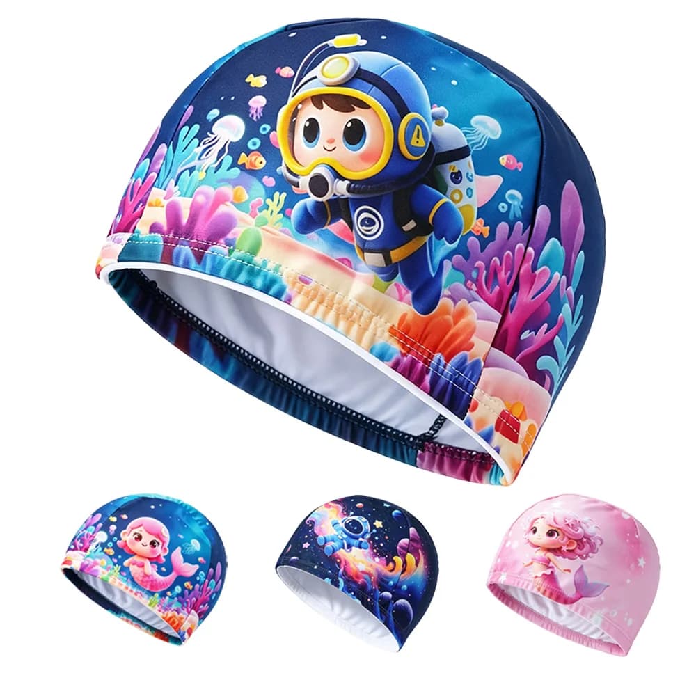 Cartoon Printed Swim Cap for Kids, Various Patterns Optional Comfort Fit Ear Protection for Swimming & Beach Activities Daily