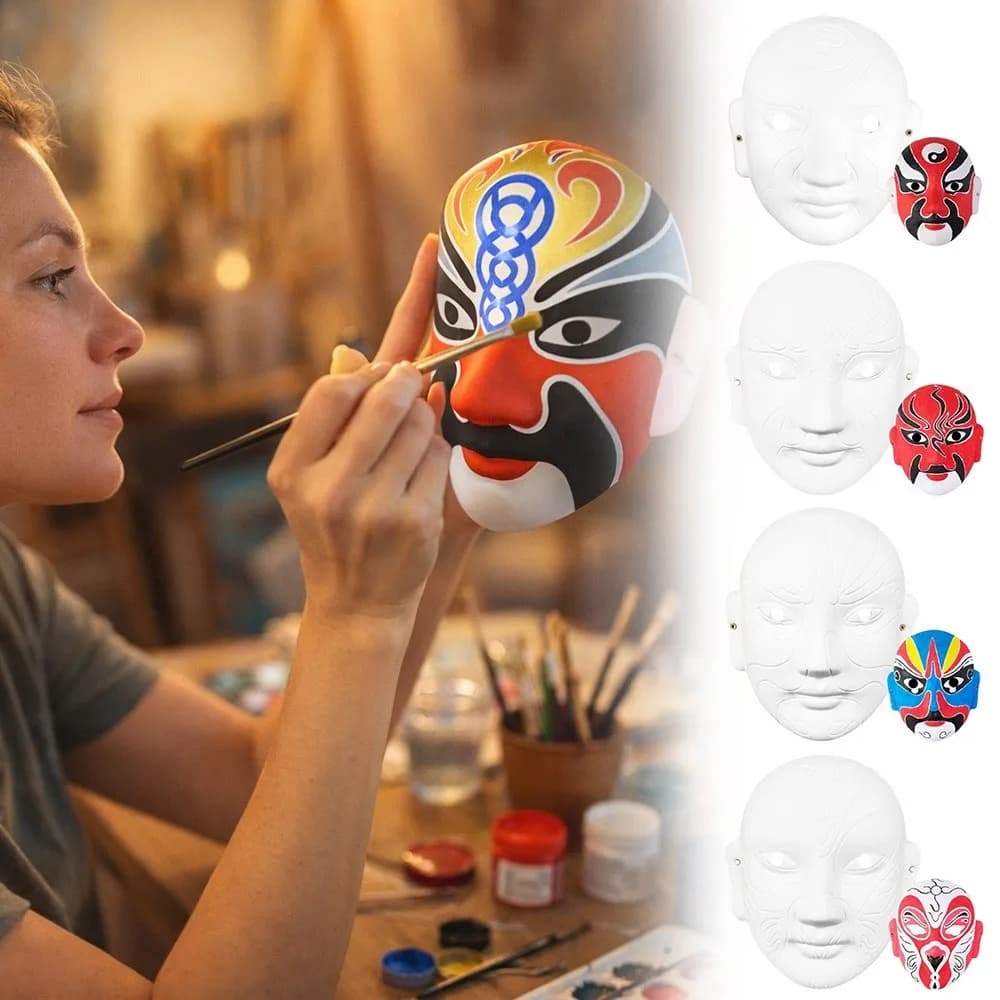 White Paper Beijing Opera Face Mask Full Face Blank Hand-painted Mask Plain Paintable Half Face Mask Funny Masquerade