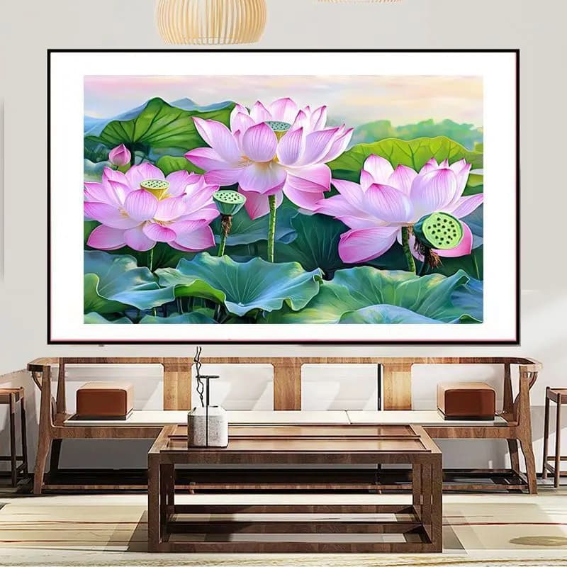 Lotus Printed Kits Cross Stitch 11CT 9CT Embroidery DIY Cotton Needlework Sets Crafts With Needles