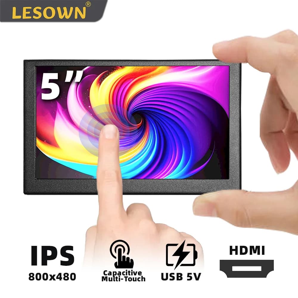 LESOWN Monitor touchscreen portatile IPS piccolo da 5 pollici 800×480 Touch Display compatto USB HDMI opzionale per Raspberry Pi 4 3B+ PC L