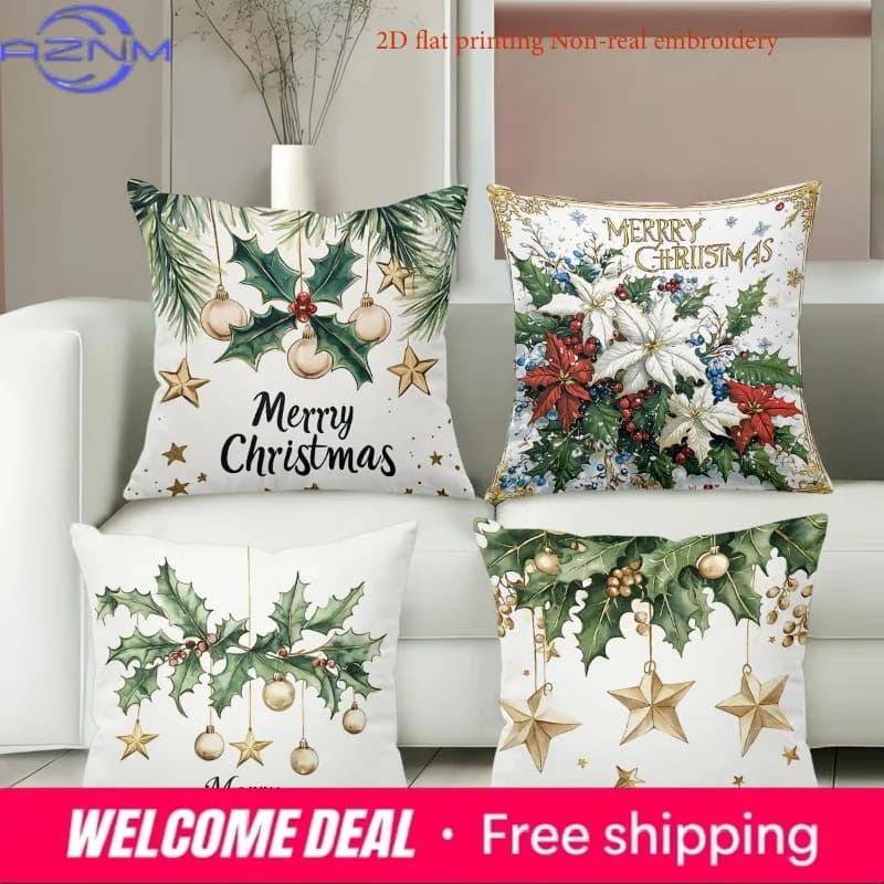 Cuscini decorativi natalizi Merry Christmas, federa in poliestere stampata 2D, cuscino decorativo per divano, cuscino per testiera