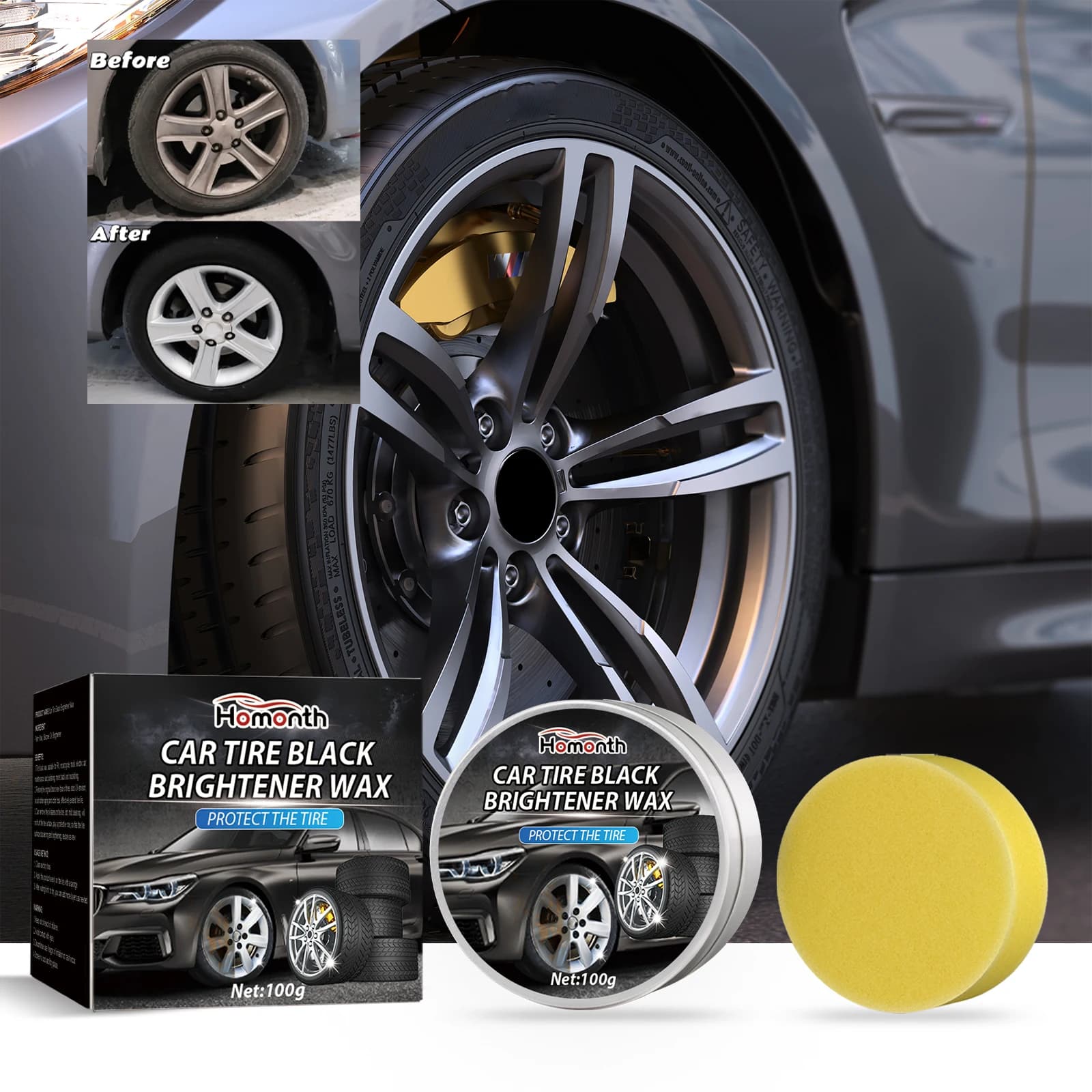 Homonth Auto Pneumatico Lucido Cera Auto Pneumatico Nero Sbiancante Pasta Durevole Anti-Invecchiamento Gloss Enhancer Rimuovere Macchie di Olio Crema Lucidante