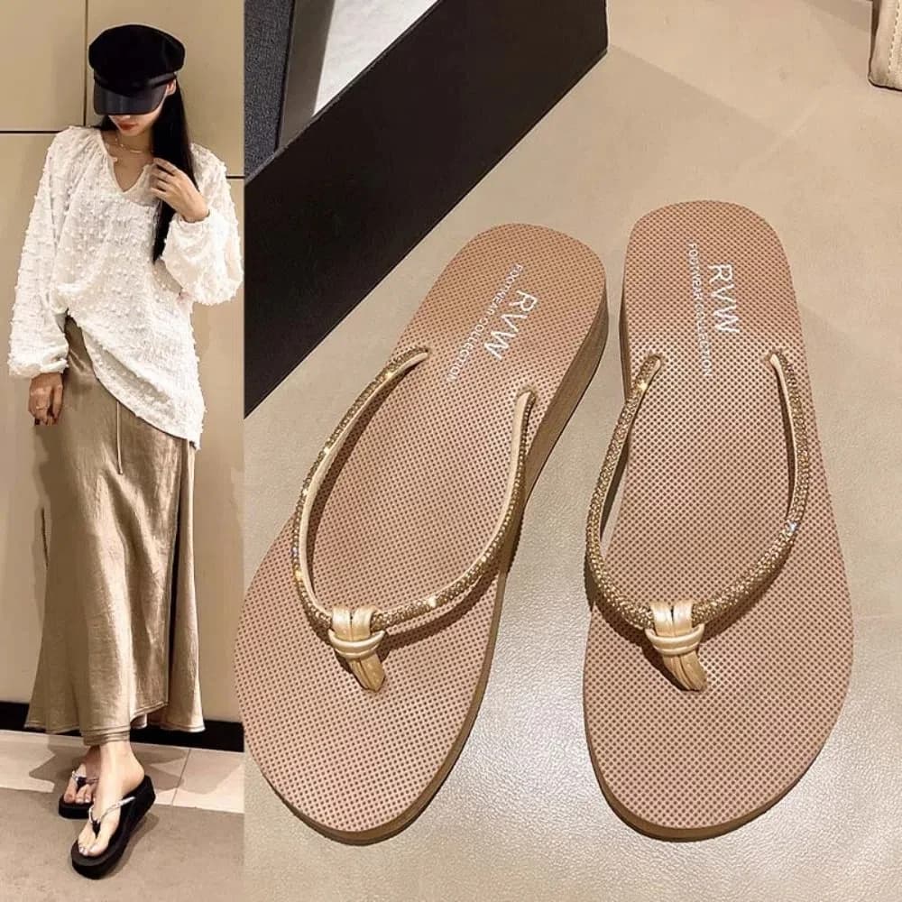Fashion PVC Crystal Flip Flops Waterproof Platform Vacation Slides Sandals Shoes Non-Slip Beach Slippers Women Gift