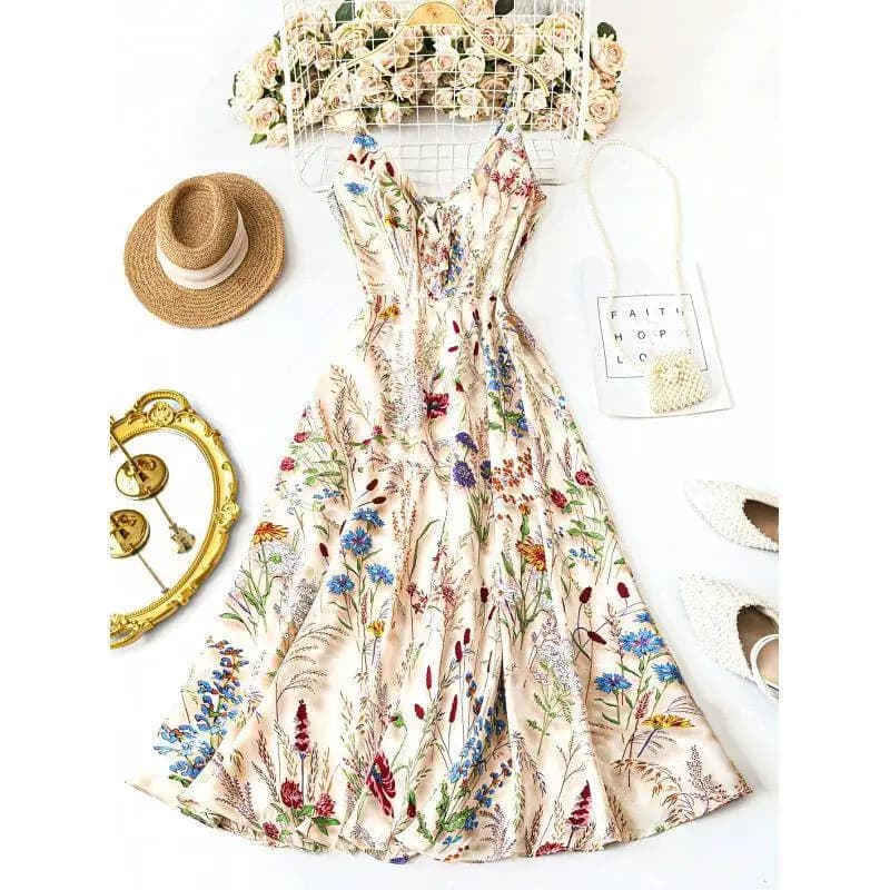Floral Print Strapless Dress Long Skirt Style A-Line Silken Fabric Citywalk Suitable Maxi Dress with Gauze Sleeves High Collar