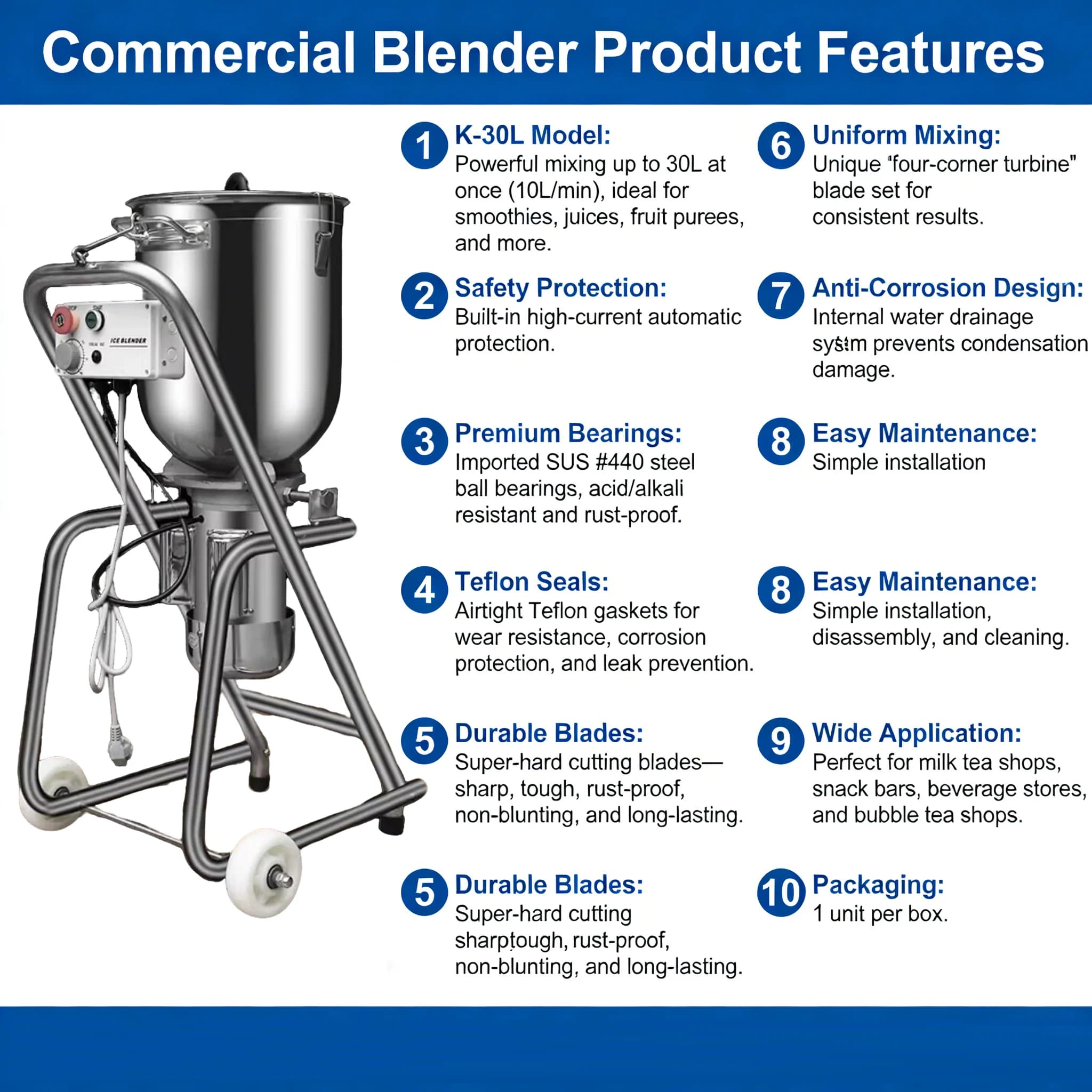 Commercial Smoothie Blender Large Capacity Stainless Steel Jam Mixer Machine