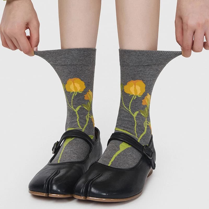 Comfortable For Women Split Toe Cotton Socks High Quality Floral Pattern Design Spring Autumn Summer Two-Toed Japanese Tabi Sox