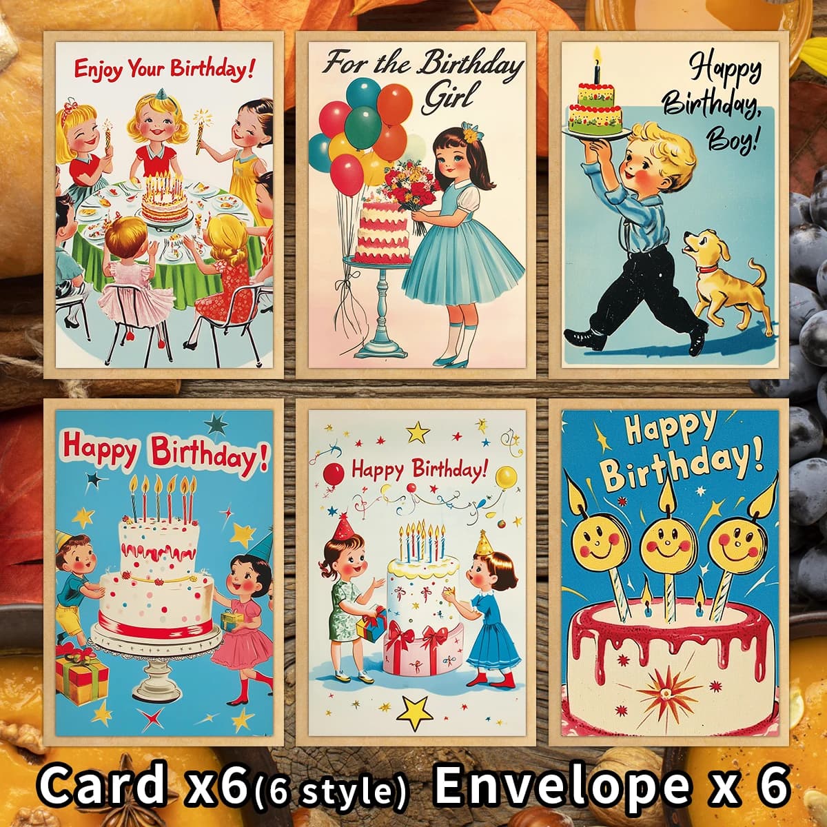 6 biglietti di auguri vintage dal design Mid-Century con buste, interno vuoto per scrivere a mano, regalo per amici, famiglia, feste