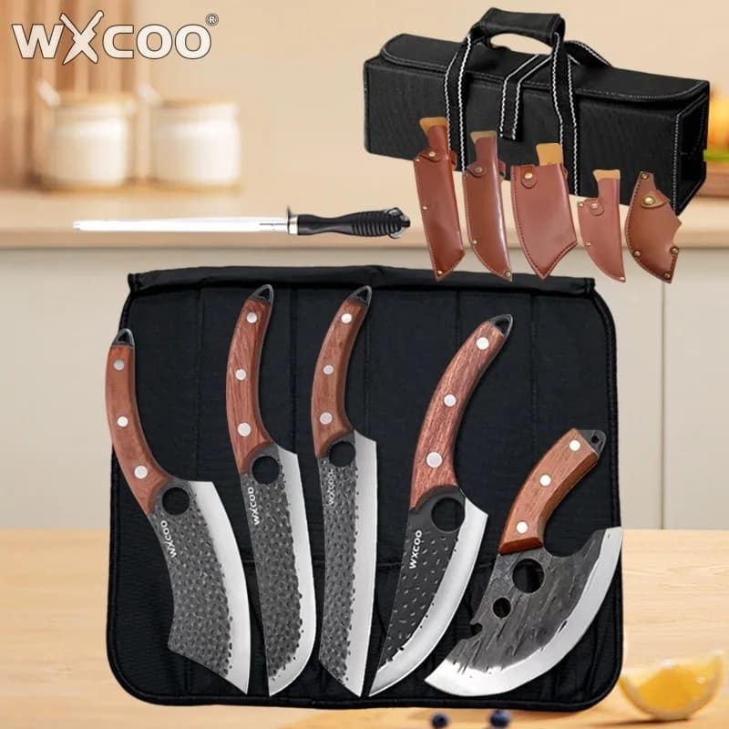 WXCOO Forgiato Macellaio Osso Cutter Chef Coltelli da frutta Forbice BBQ Cottura Disossamento con Guaina Coltello da cucina in acciaio inossidabile 1 ~ 8 pezzi
