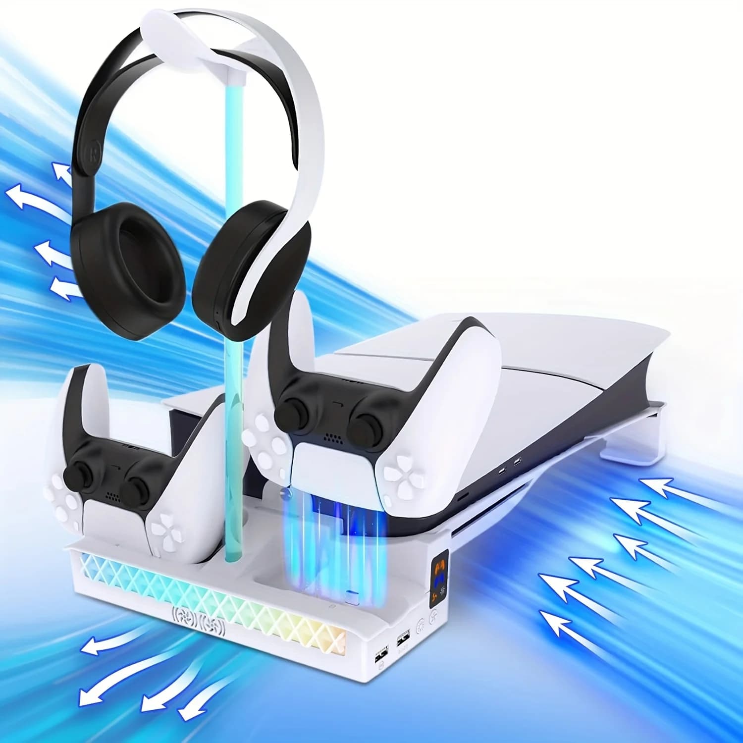 Horizontal Cooling Stand For PS5 Slim/Pro Console Disc & Digital Edition Expand Accessory with RGB Light Cooling Station for PS5