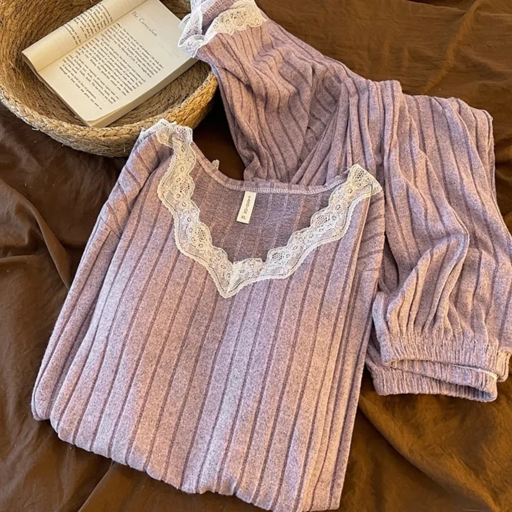 Chest Pads 2-Piece Pajamas for Women's Set Pyjamas Pijama Sleepwear Nightwear Woman Autumn New Comfortable Homewear Suit 0 Sold