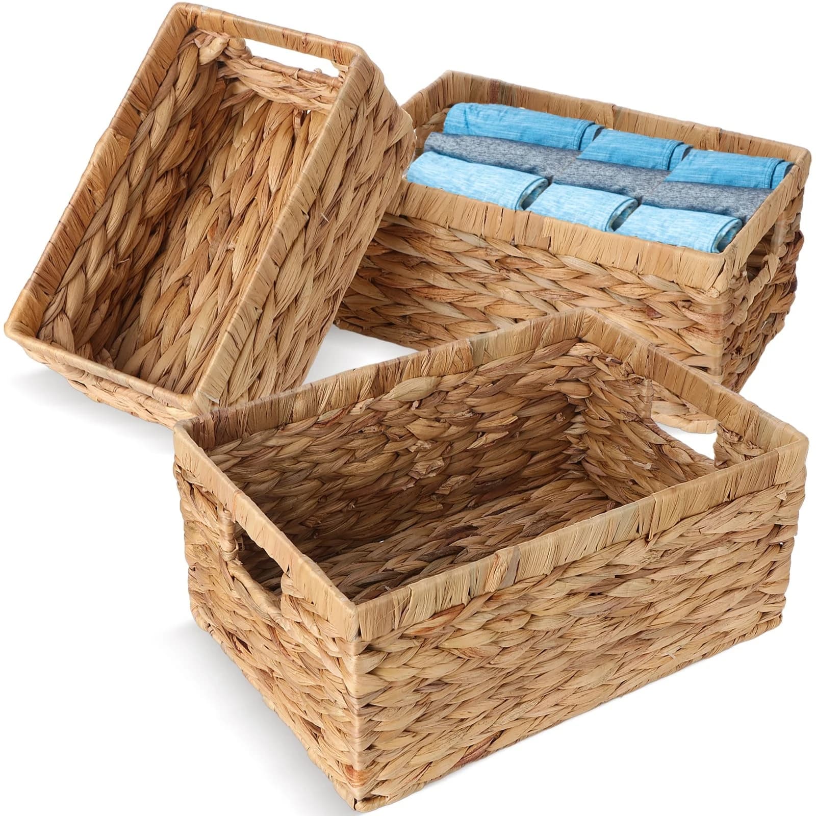 Hand braided object baskets Organizer of various items with lid Rectangular box for cosmetics Dresses Basket for bedding Towels Toy container