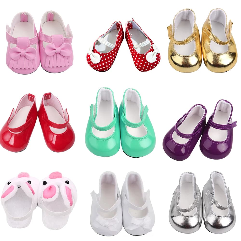 18 inch doll leather shoes, rabbit slippers, fashionable and trendy shoes suitable for 18 inch dolls, doll accessories