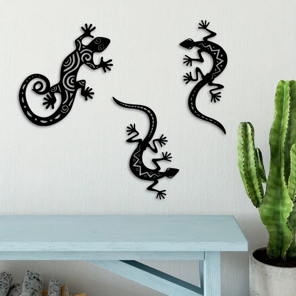 HelloYoung Metal Gecko decorazione della parete, Metal Wall Art Lizard 3D Wall Silhouette decorazione della parete in metallo, arredamento soggiorno camera da letto