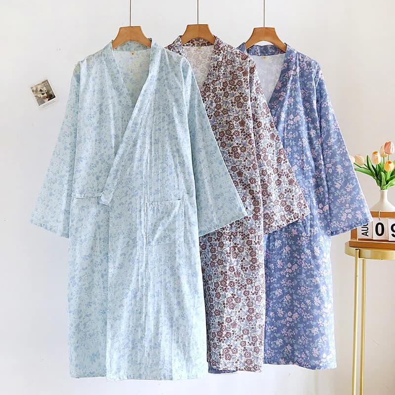 Abito da sposa da donna in cotone 100% Abito da sposa primavera autunno Abbigliamento da casa Accappatoio Salotto Abbigliamento da camera invernale Indumenti da notte larghi Doccia Kimono