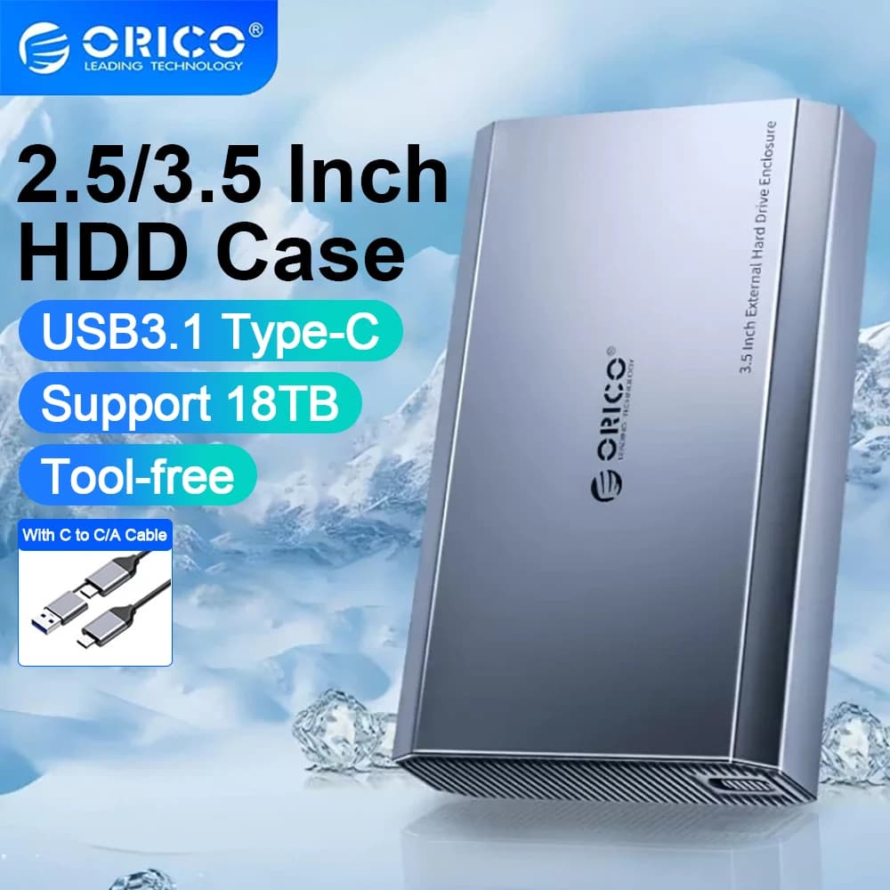 ORICO Custodia per HDD da 2,5/3,5 pollici Custodia per disco rigido SATA portatile Tipo-C Docking station per HDD esterna in lega di alluminio per custodia per PC
