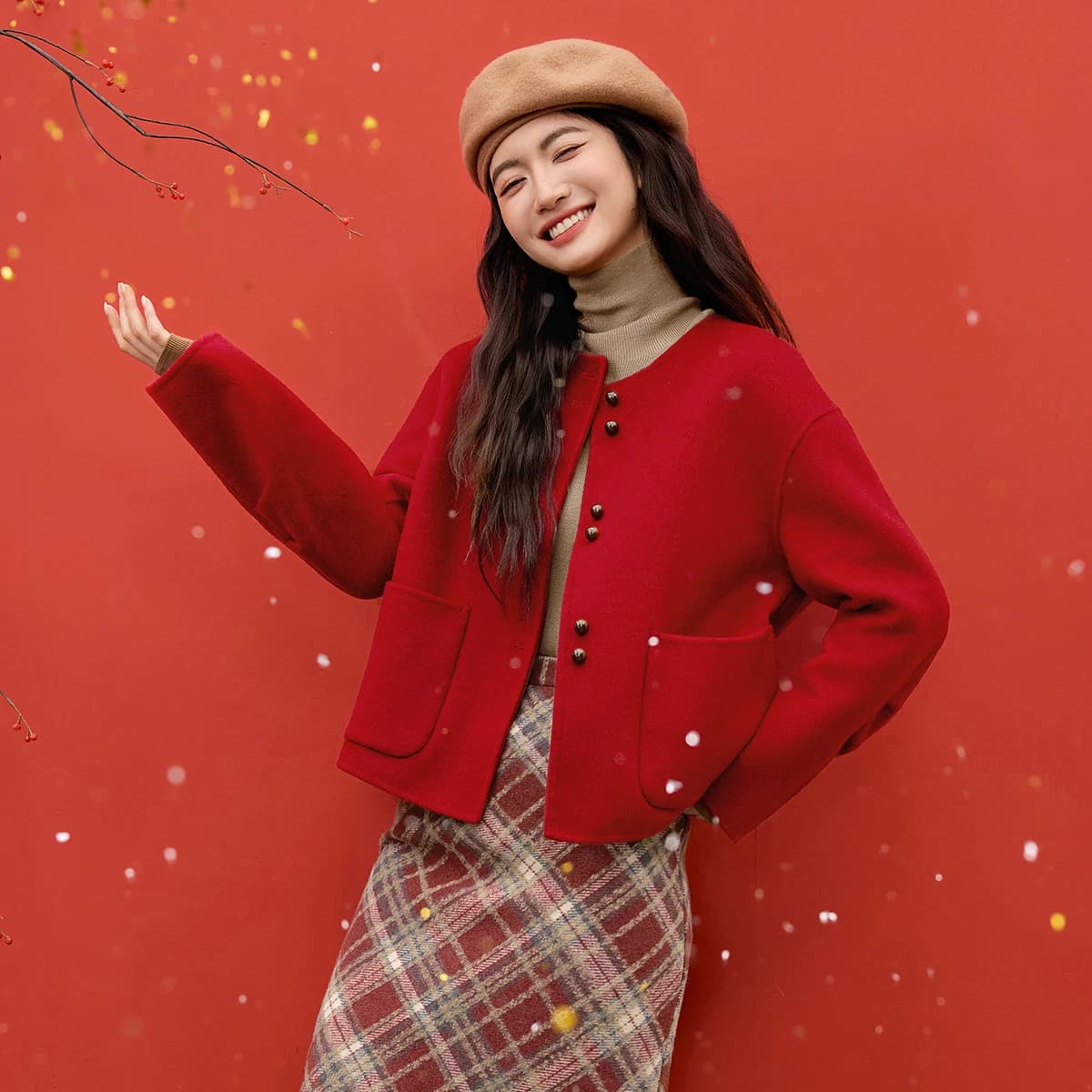 Cappotto in Lana da Donna SENTUBILA 2026 Invernale Bicolore in Lana Doppia Faccia con Bottone Singolo Giacca Calda alla Moda W54OG1883
