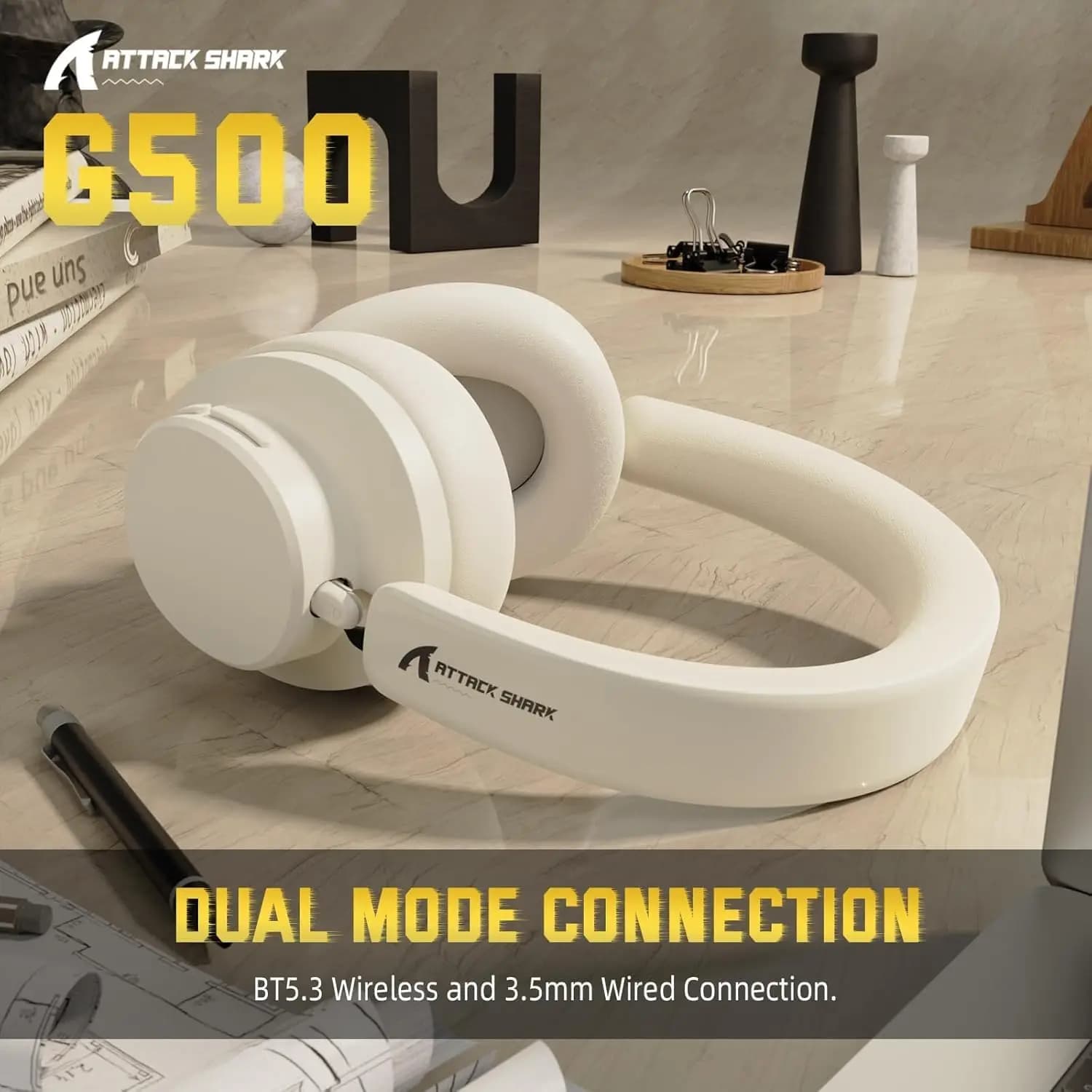 ATTACK SHARK G500 Cuffie Wireless Over-ear con Cancellazione del Rumore, Cuffie da Gaming Bluetooth ANC con Cavo Audio BT 5.3/3.5mm
