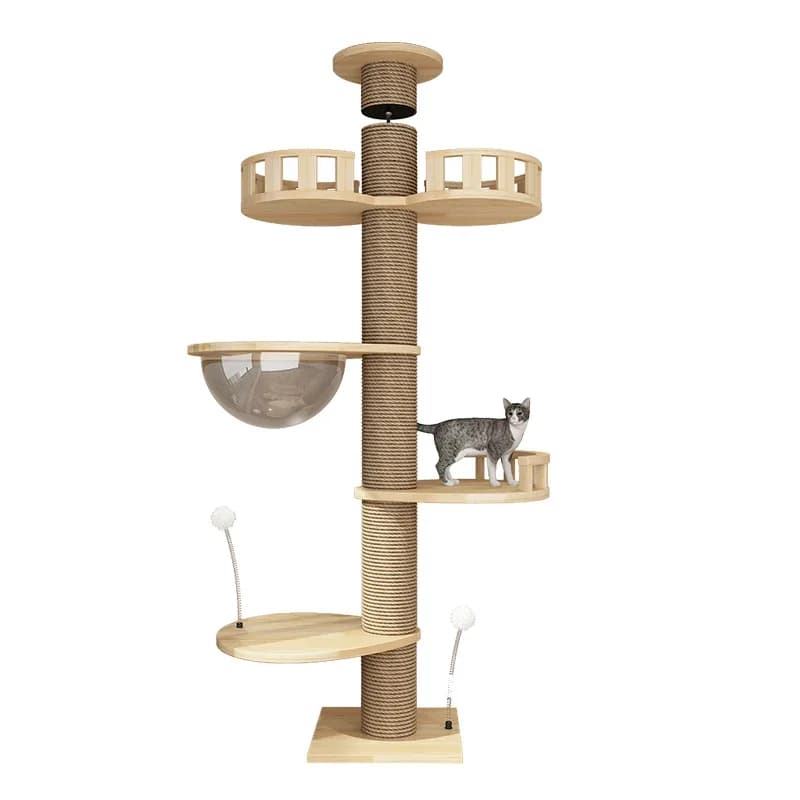 Albero per gatti in legno massello, struttura da arrampicata per gatti, ripiano antigraffio, piattaforma per saltare, capsula spaziale, prodotti per animali domestici di grandi dimensioni, torre da arrampicata