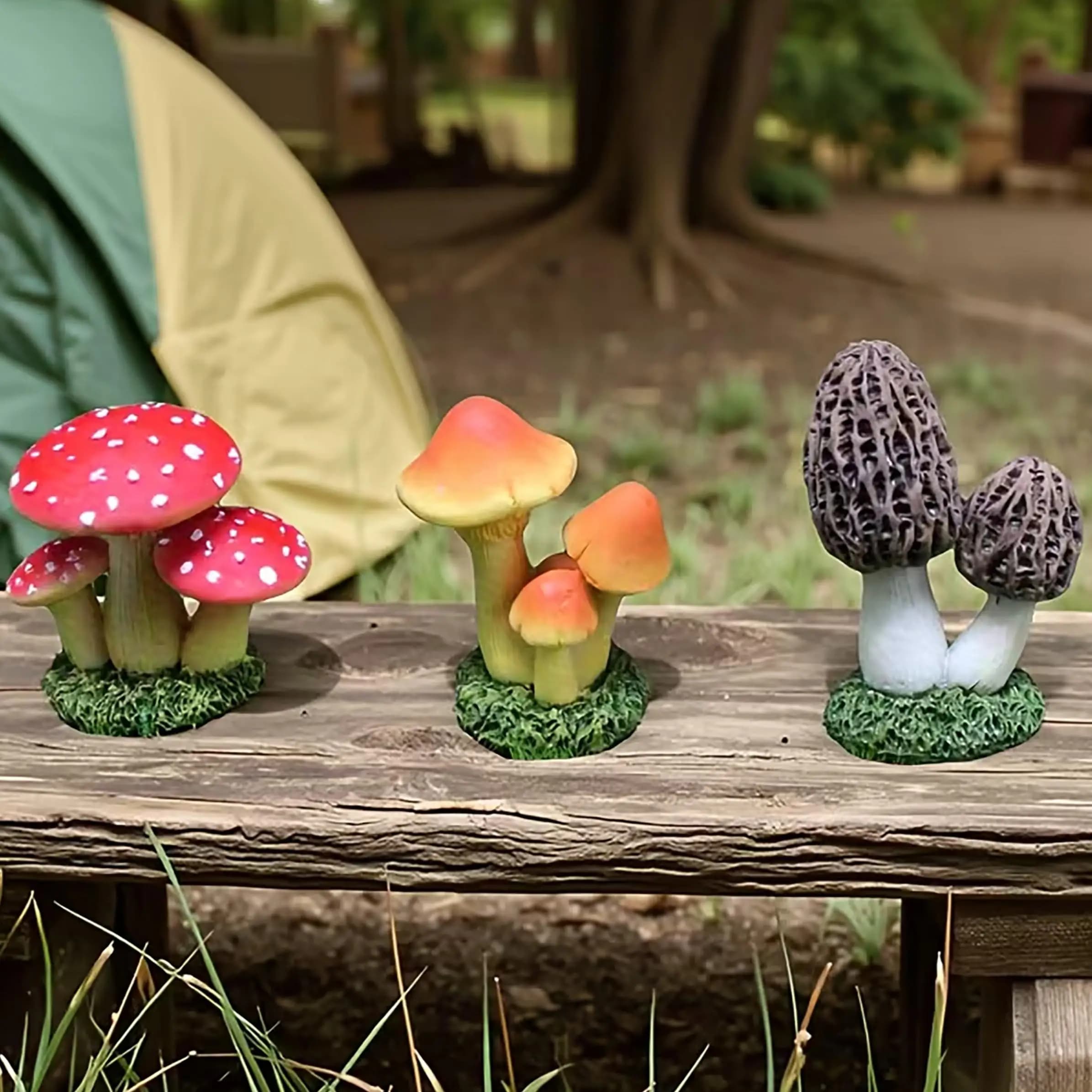 Set di 3 Pezzi di Funghi Artificiali Ornamentali, Decorazione per Vasi di Piante Succulente e Micro Paesaggi, Fai-da-Te per Giardino