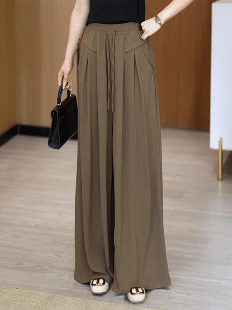 Ice Silk Wide Leg Pants Women's Spring Summer Thin High Waist Drape Casual Loose Lazy Style Skirt Pants Korean Style Commute