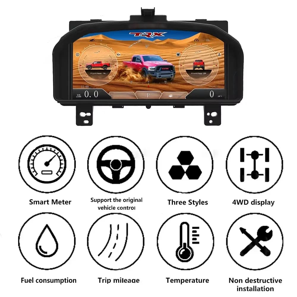 Pannello cruscotto cluster digitale LCD per Dodge ram 1500 2500 3500 2009-2012 Cluster Tachimetro virtuale Schermo Strumento virtuale