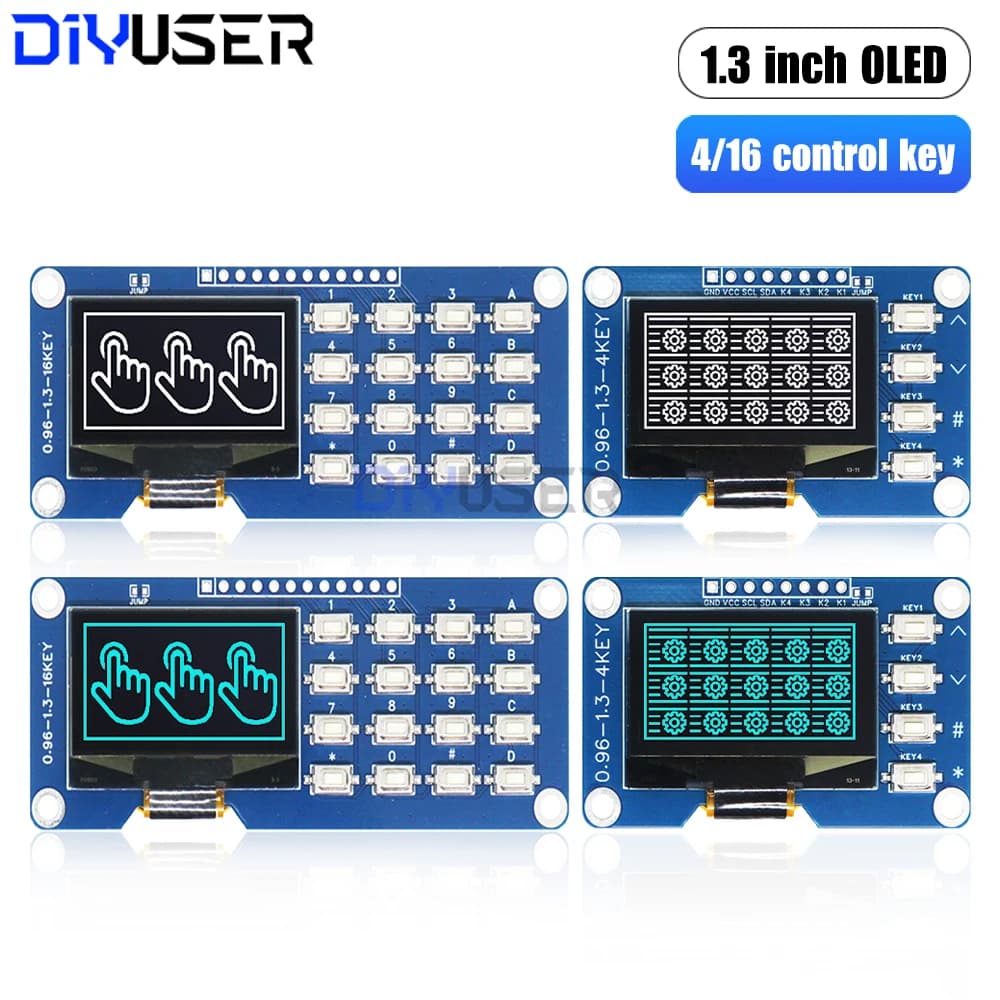 1.3 inch OLED display with 4x4 keyboard module, SPI I2C SSD1116 128x64 screen for Arduino Raspberry Pi