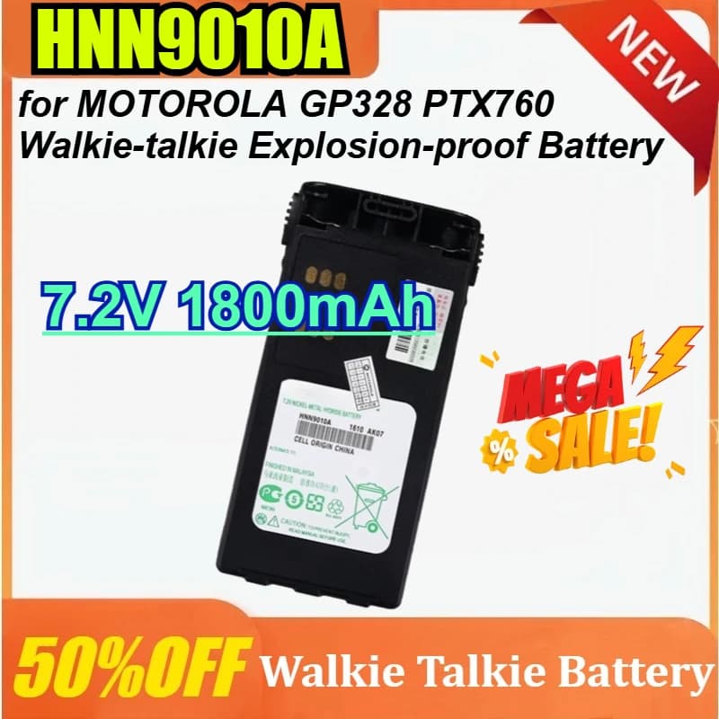 Batteria Antideflagrante HNN9010A 7.2V 1800mAh per Walkie-talkie MOTOROLA GP328 PTX760, Accessori HNN9010A