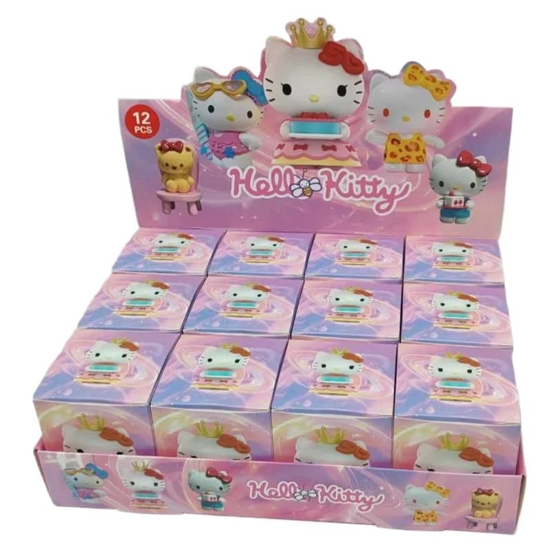 Flocked Hello Kitty Blind Box 12Pcs Cartoon Mini Figures Collectible Dolls Kids Surprise Toy Birthday Gift Desk Decor Ornament
