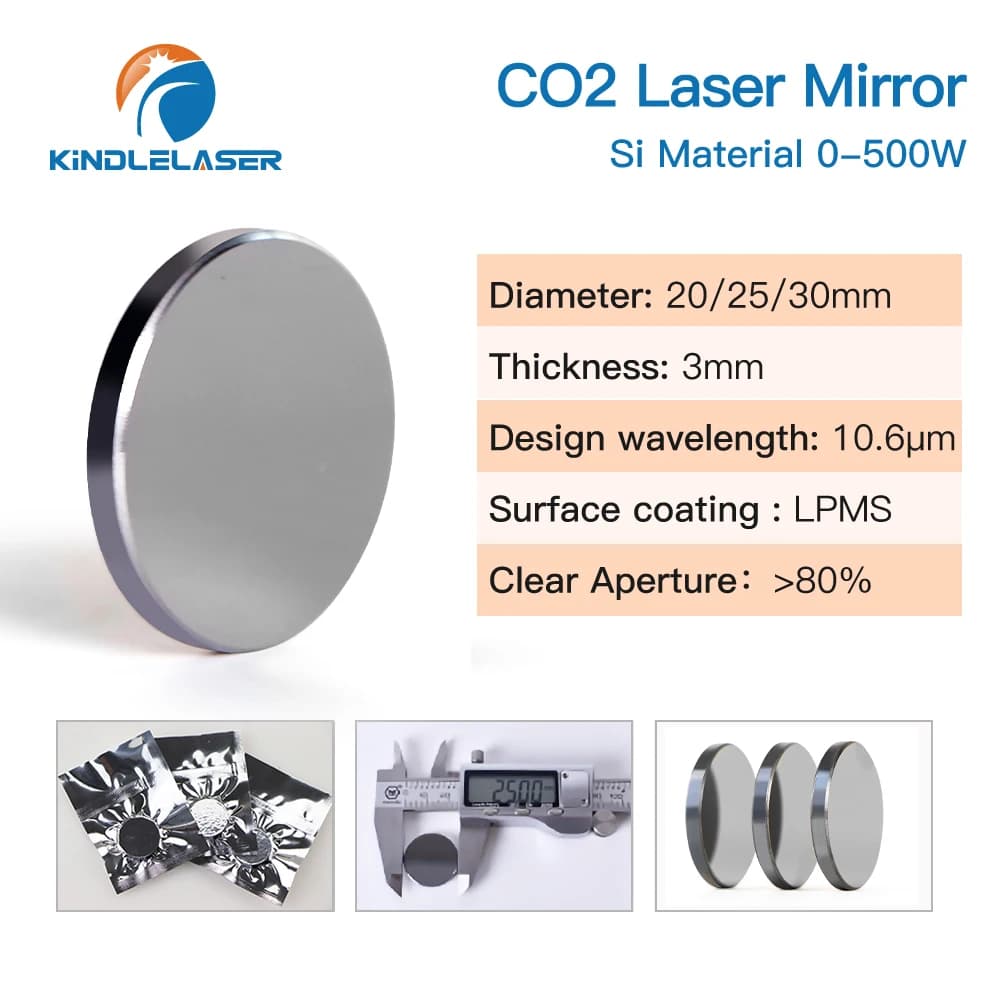 Reflective mirrors in Silicio Kindlelaser 500W, Reflectivity 99.6%, Reflective lens with Black coating for Laser Engraving Machine CO2
