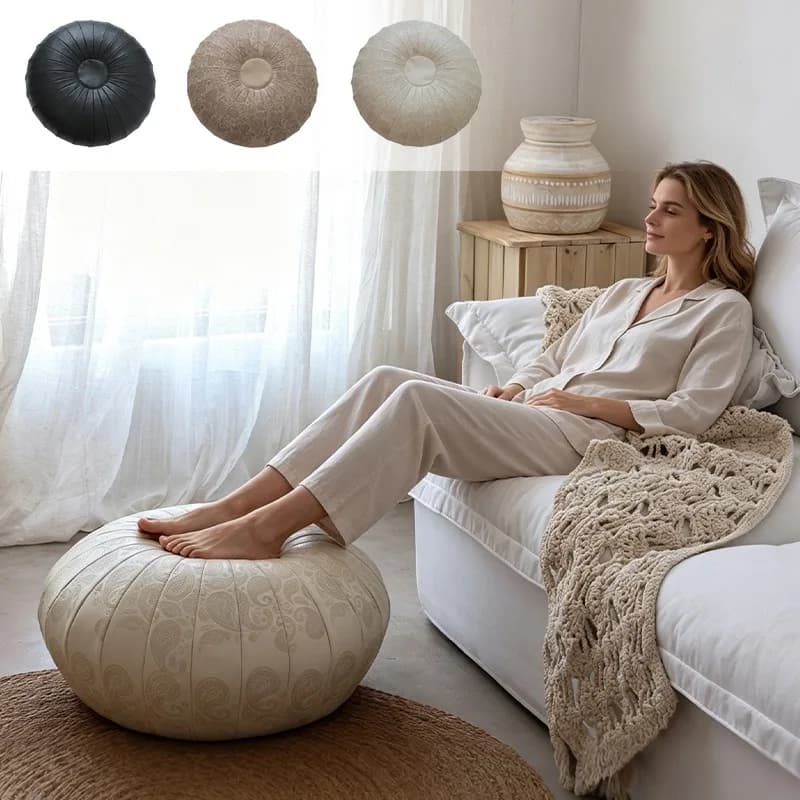 Paisley Pattern Cushion Cover Ottoman Pouf Cover Faux Leather Foot Rest For Old Clothes Storage Meditation Home Use Unstuffed