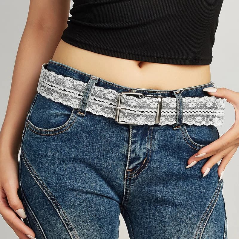 Cintura coreana in pizzo Y2k Cintura elegante floreale femminile per donna Cintura larga 3,8 cm Cintura jeans Ragazze piccanti